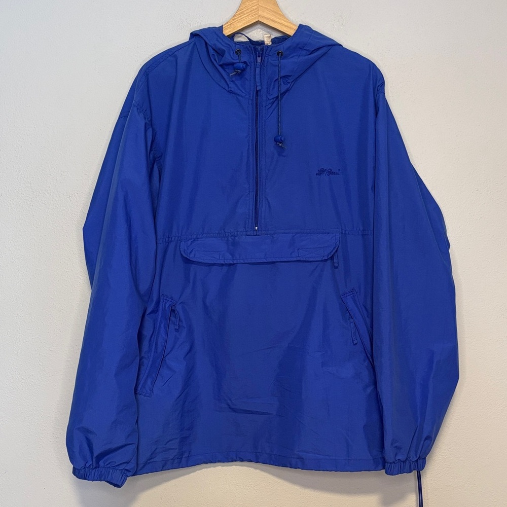 Vintage L.L. Bean 90s Hooded Windbreaker Half Zip Pullover Jacket Embroidered